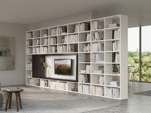 TRENTA 09 - Open melamine-faced chipboard bookcase with TV stand _ Febal Casa